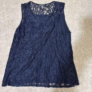 Adrianna Papell Women XXL Top Sleeveless Lace‎ Overlay Crochet Navy